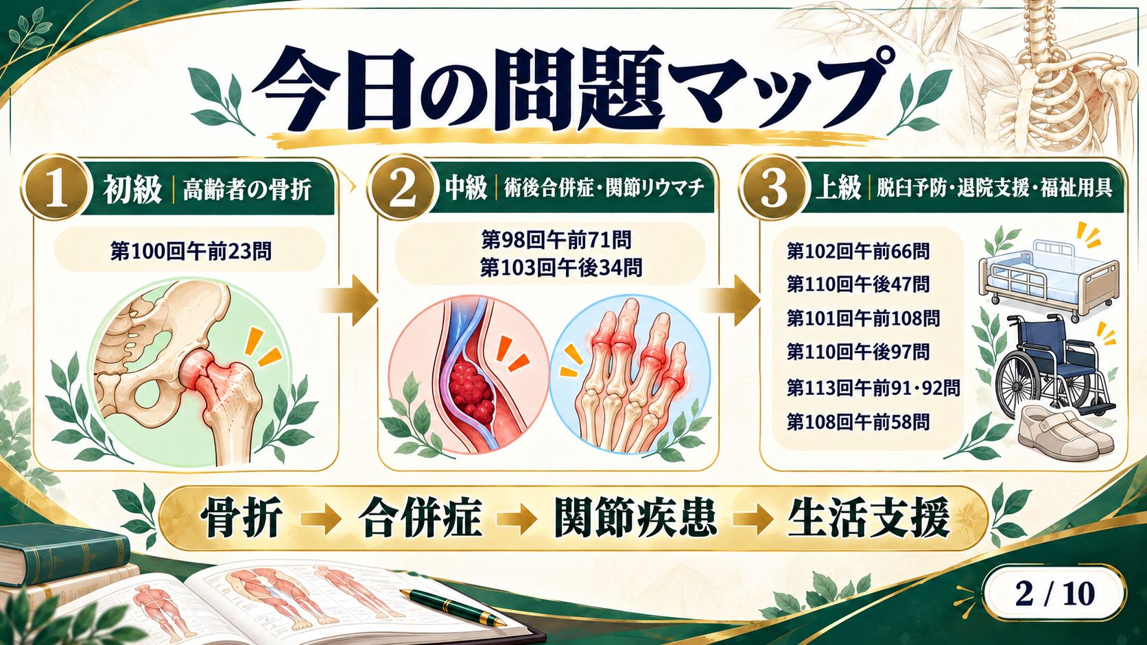 筋骨格系の国試問題マップ（初級・中級・上級）