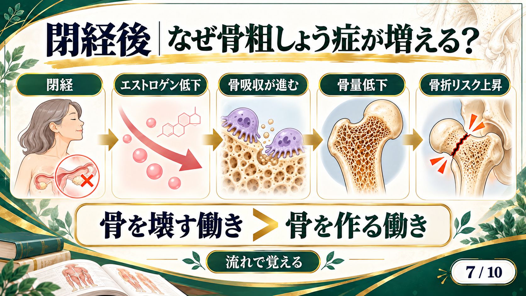 閉経後に骨粗しょう症が増える流れ：エストロゲン低下から骨折リスク上昇まで